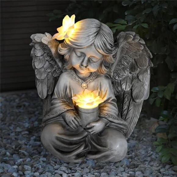 Solar Garden Statue Angel Statue Outdoor Garden Decor Yard - Picture 7 of 7